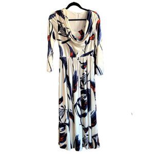 Vintage maxi dress 70s cowl neck, tie back, lined long sleeve